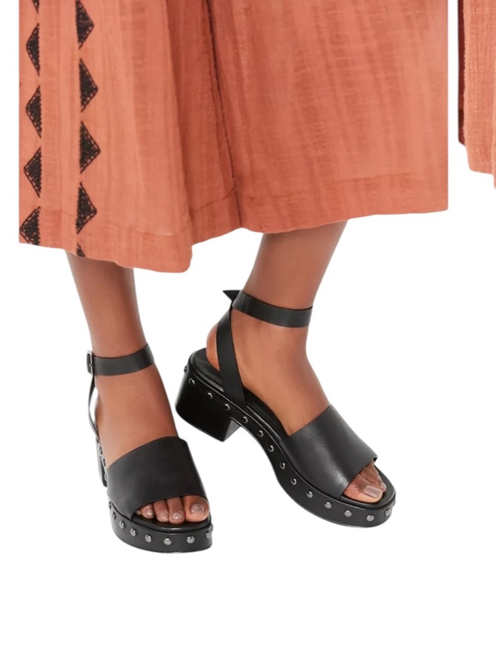 Seychelles black leather ankle strap studded block heel gothic sandals size 8